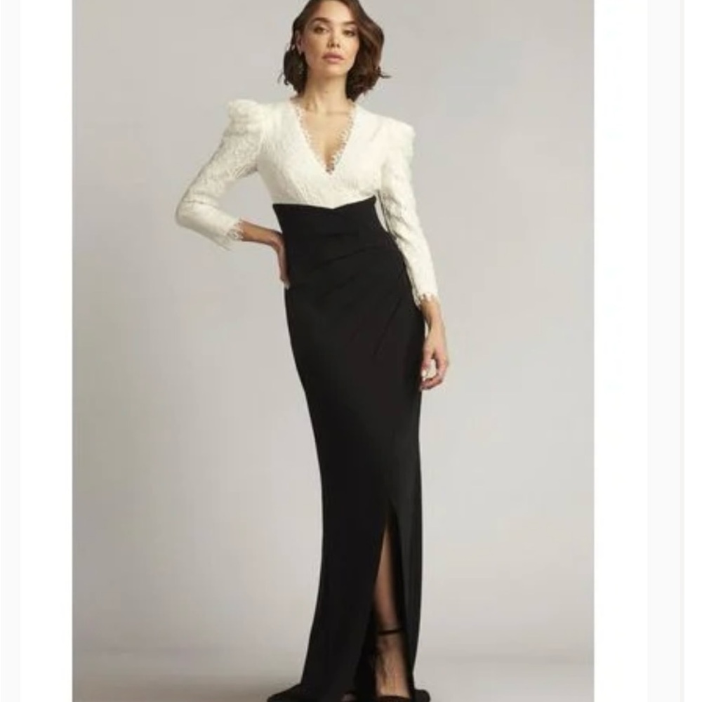 Tadashi Shoji Black and White Long Evening Gown